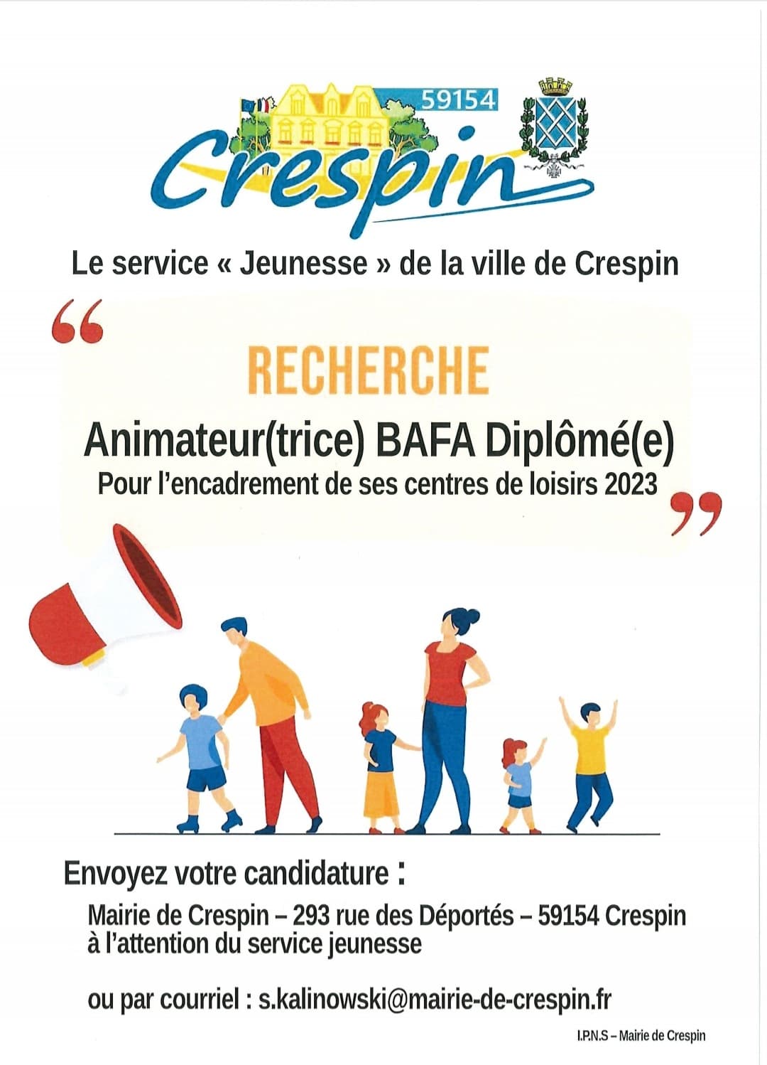 la ville de Crespin recrute des animateurs diplômés pour ces accueils ...