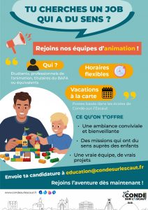 Lire la suite à propos de l’article le ville de Condé sur l’Escaut recrute des animateurs.